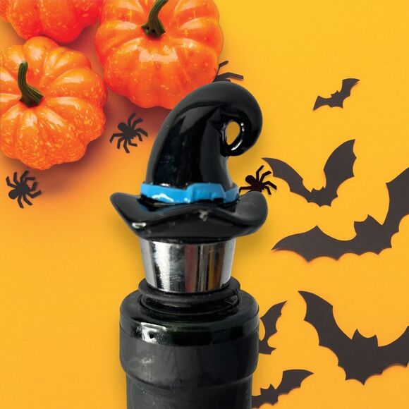 Halloween Witch Hat Stopper for Wine Bottles, Festive Home Decor Accent - Picture 2 of 5